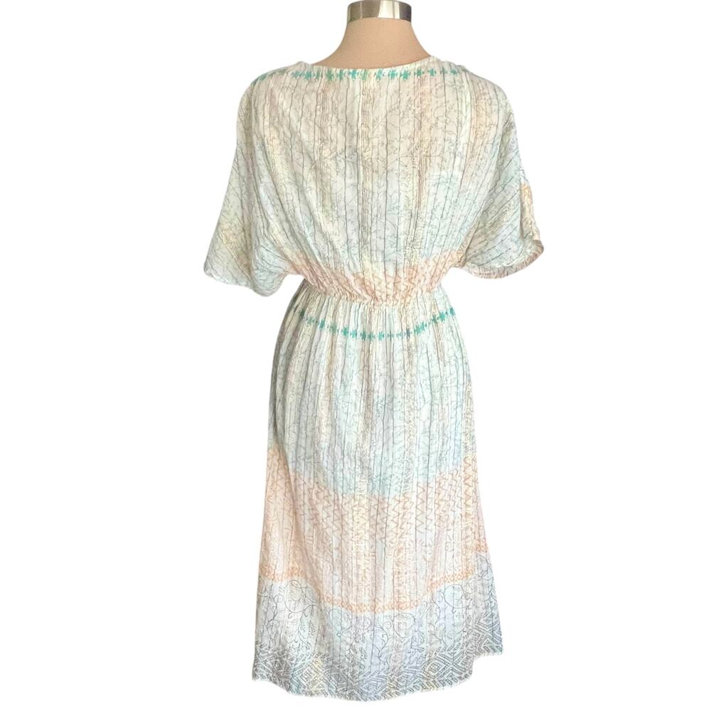 World Market Kaftan Maxi Dress Cream Multicolor Tribal Floral Pattern Size S/M - Picture 7 of 15